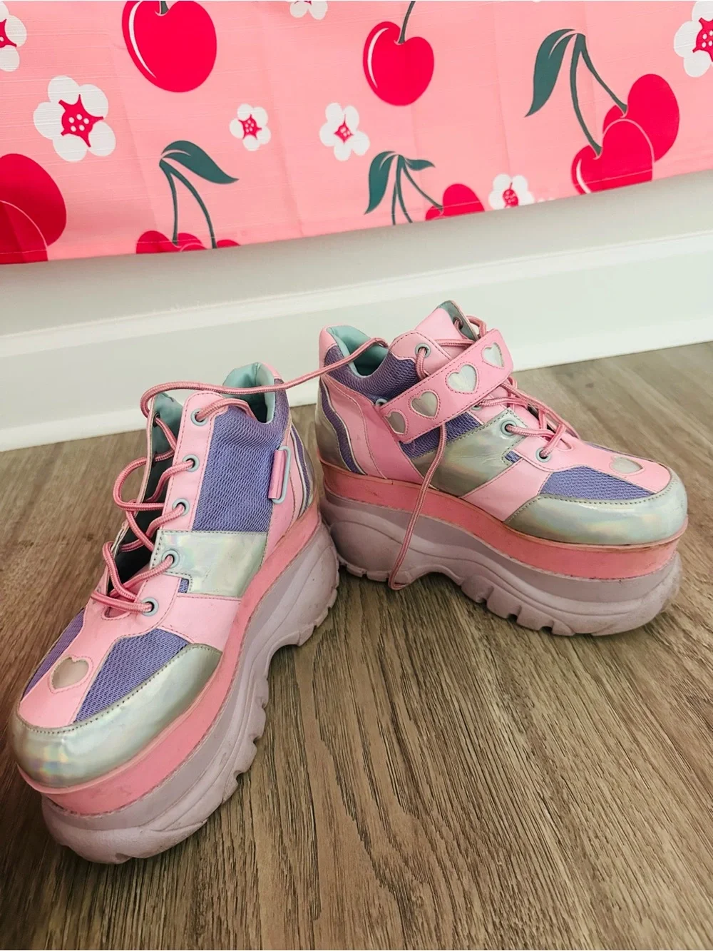 Dolls Kill Pastel Pink Purple Iridescent Platform Sneakers